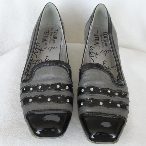 UTV France Grey & Black Leather Slip-on Flats EU38 - Picture 1 of 11